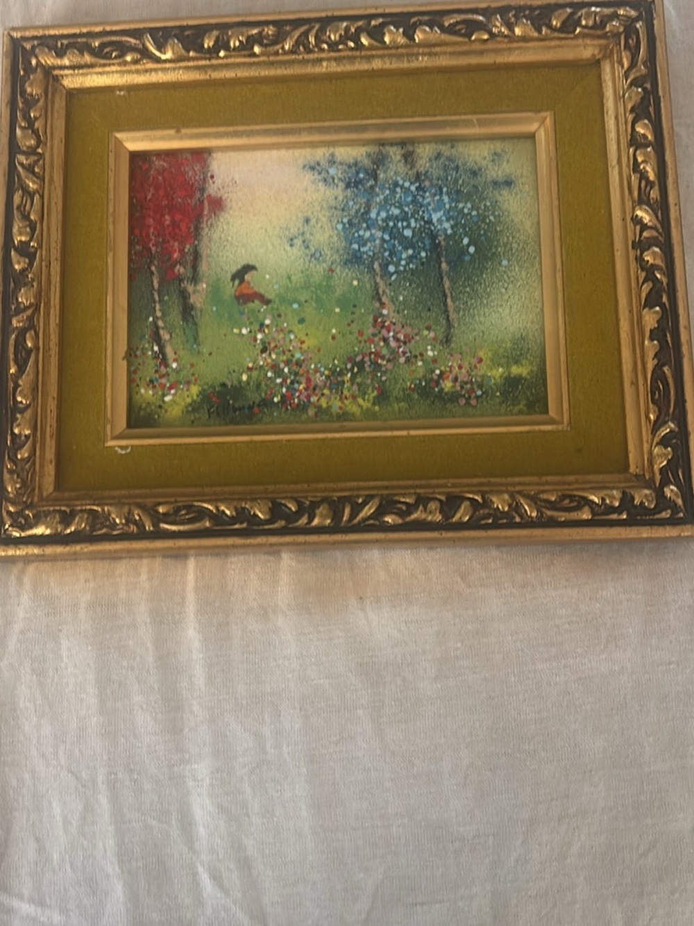 Vintage Gold Ornate Frame with Green Accent Painting